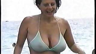 Natural Big Boobs in Public see through Bikini 